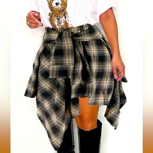 Asymmetrical Plaid Skirt in Black and Tan
